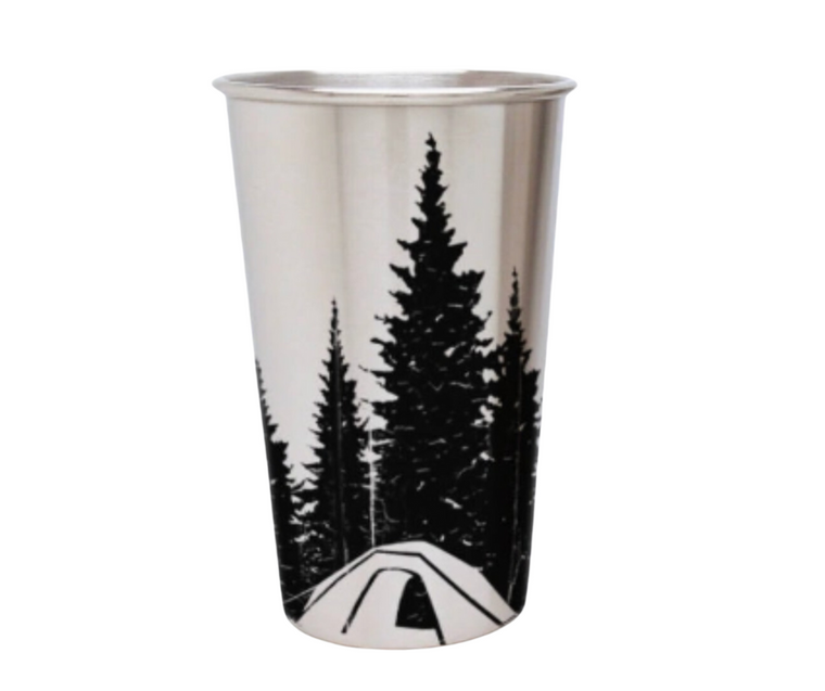 Camping in the Woods Stainless Pint Glass