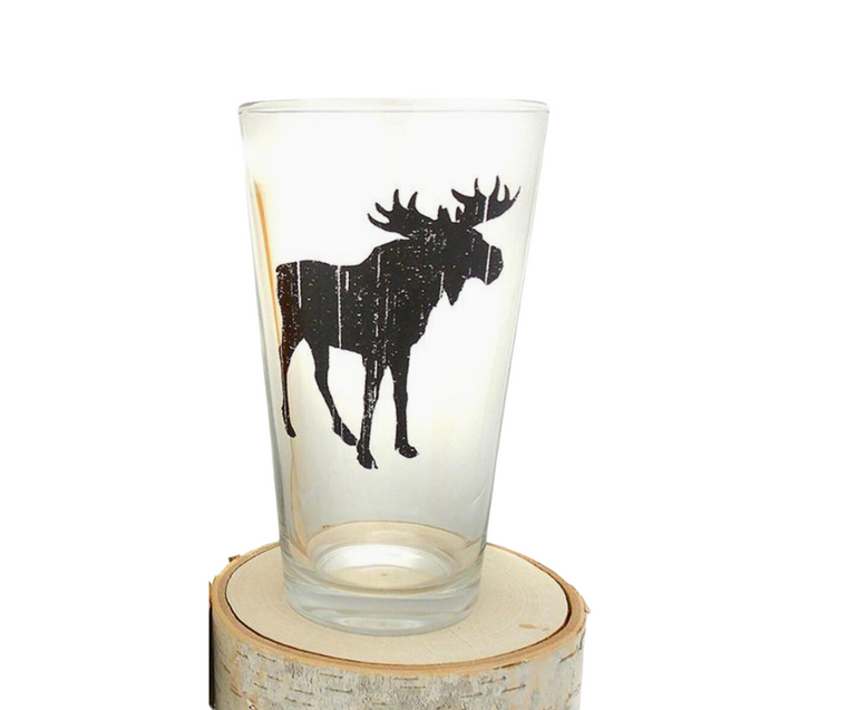 Rustic Moose Pint Glass