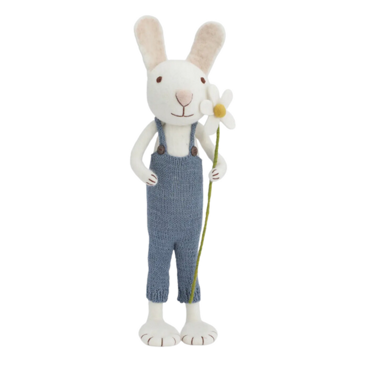 Felt  Bunny With Blue Pants And Marguerite - Large