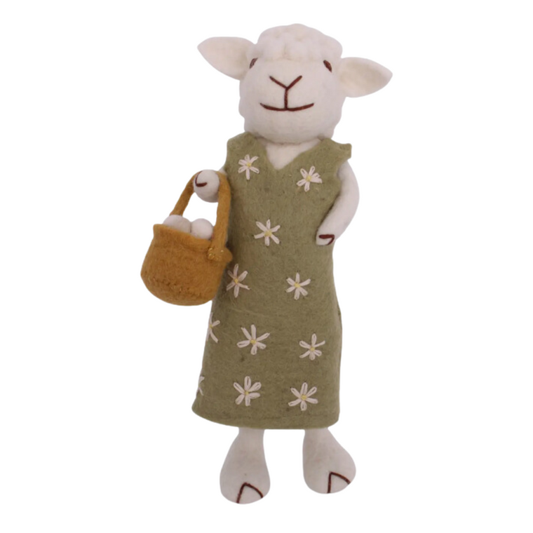 Felt Sheep With Green Dress - Large