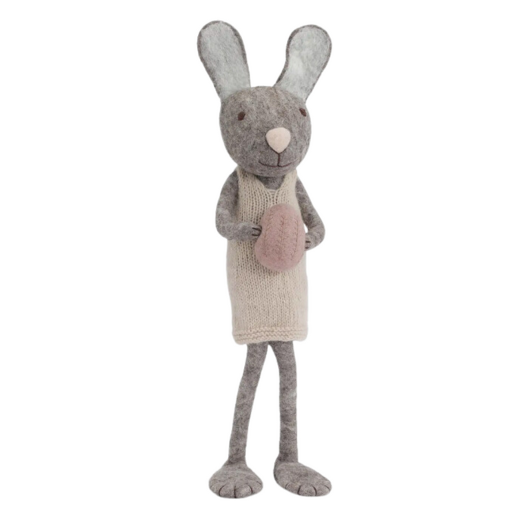 Felt Bunny With Grey Dress & Lavender Egg - Extra Large