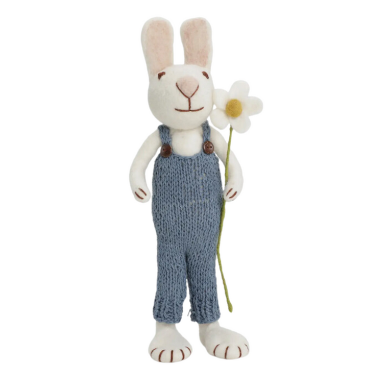 Felt Bunny With Blue Pants & Marguerite - Extra Large