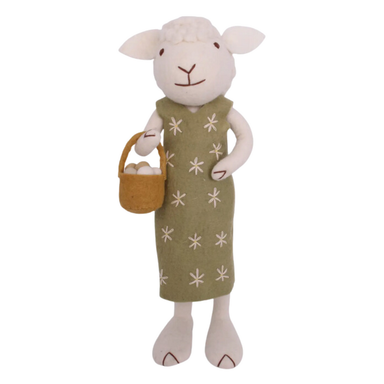 Felt Sheep With Green Dress - Extra Large
