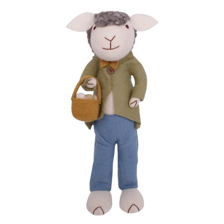 Felt Sheep With Green Jacket & Easter Eggs - Extra Large