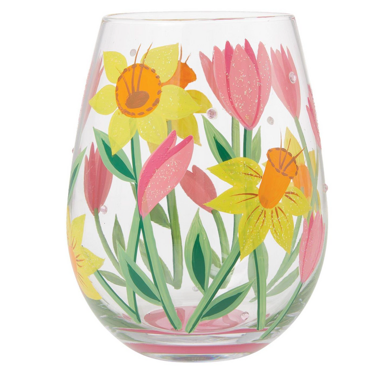 Spring Bloom Stemless Wine Glass