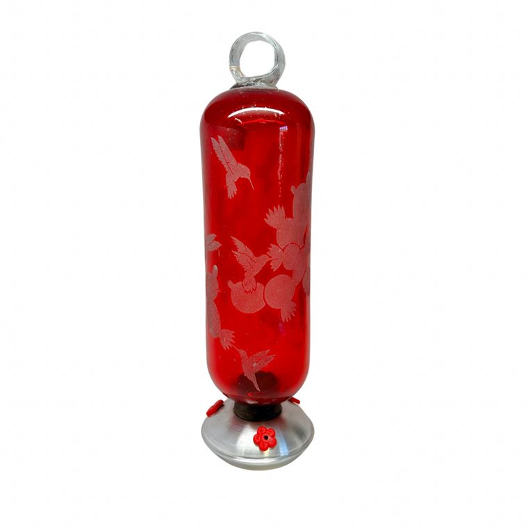 Filigree Hummingbird Feeder - Hummingbird Etched Red