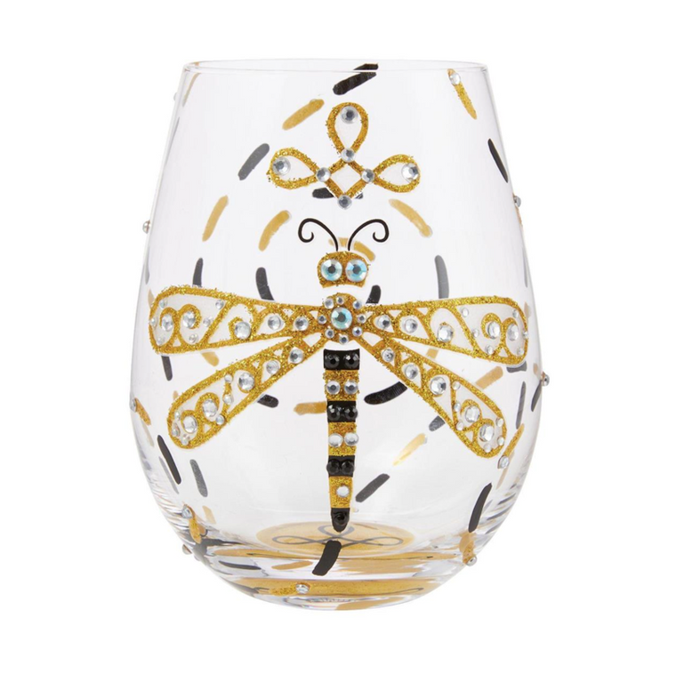 Dazzling Dragonfly Stemless Wine Glass