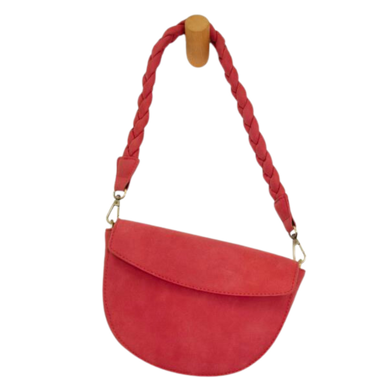 Luna Crescent Crossbody With Braided Strap - Red
