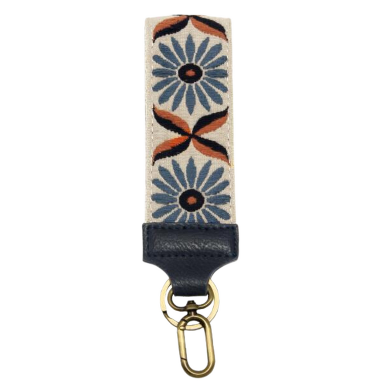 Embroidered Easy Find Wristlet - Navy Daisy
