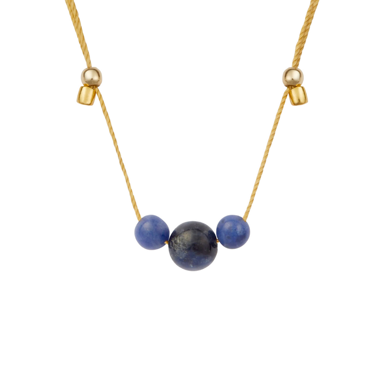 Hyevibe Gemstone Trio Necklace - Blue Sodalite Gold