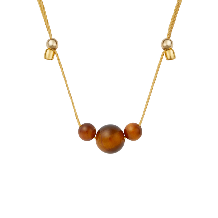 Hyevibe Gemstone Trio Necklace - Tigers Eye Gold