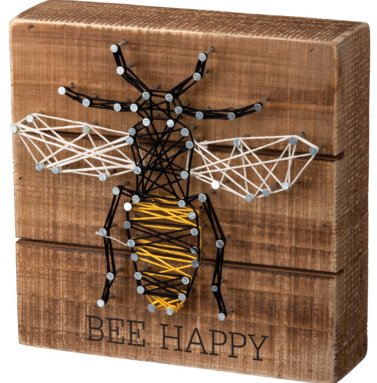 Bee Happy String Art Wooden Box Sign