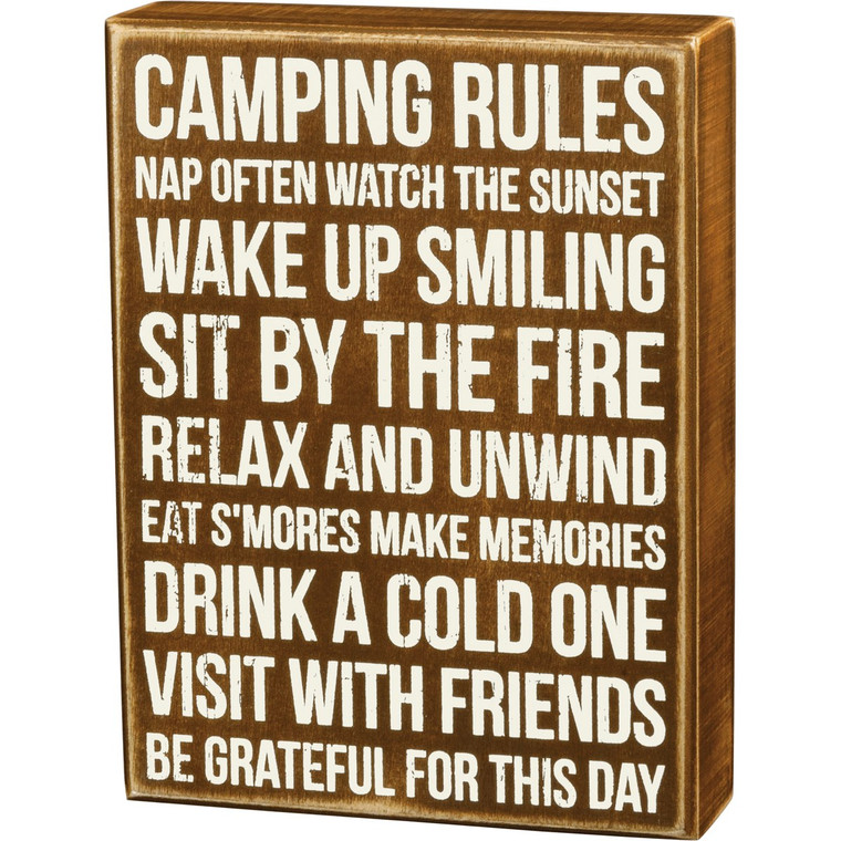 Camping Rules Wooden Box Sign