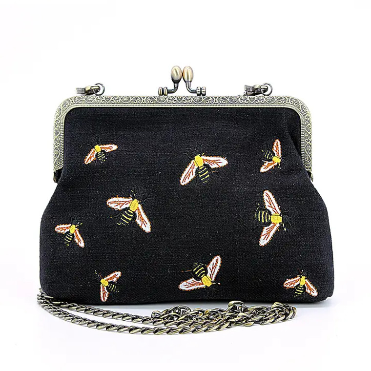 Black Bees Kisslock Bag