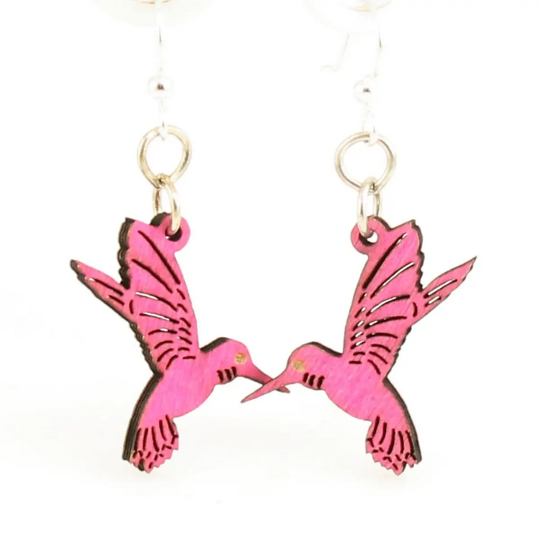 Hummingbird Rhodamine Wood Earrings