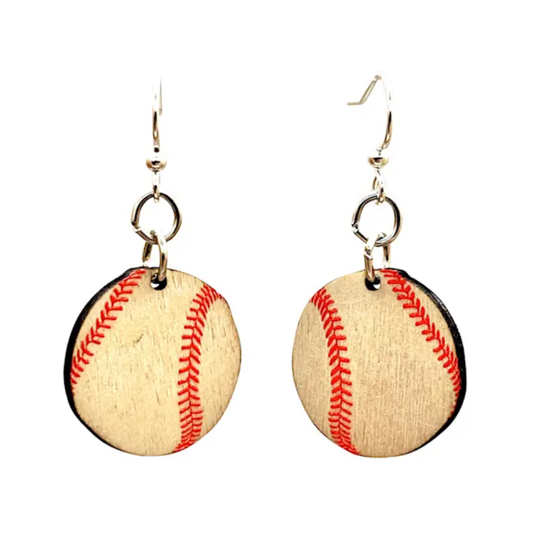 Baseball Wood Earrings