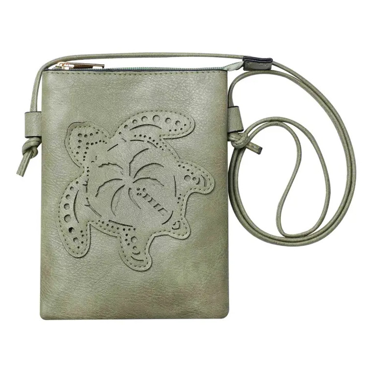 Green Turtle with Palm Tree Cut Crossbody Cellphone Bag