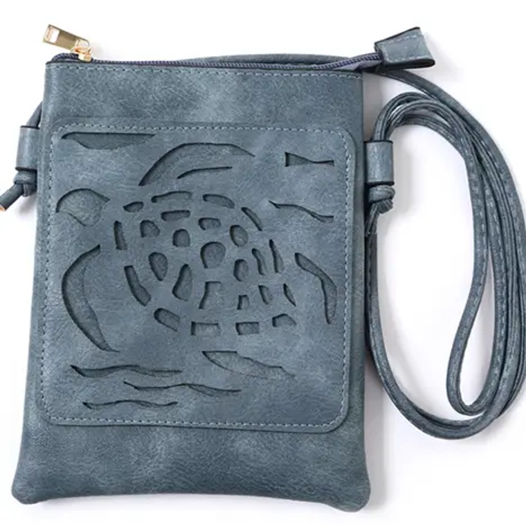 Navy Sea Turtle Laser Cut Crossbody Cell Phone Bag