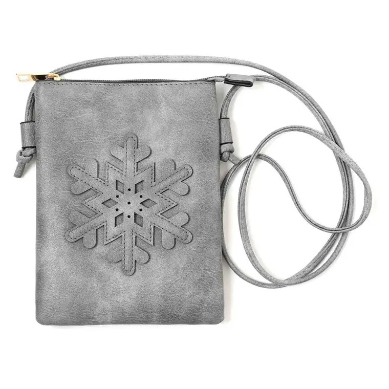 Grey Snowflake Cut Crossbody Cellphone Bag