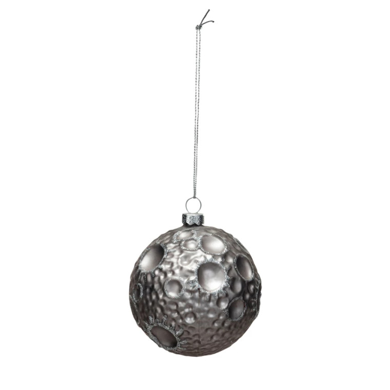 Silver Crater Moon Glass Ornament