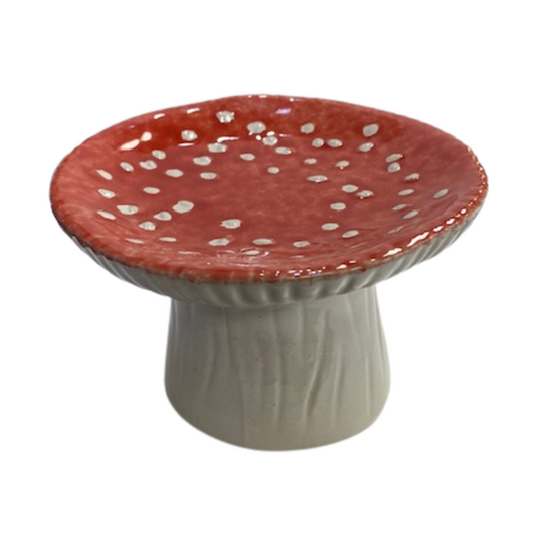 Footed Mushroom Stoneware Dish
