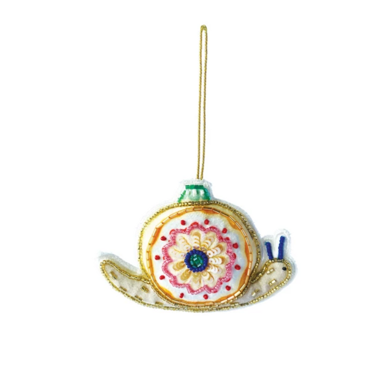 Pink Beaded Snail Ornament