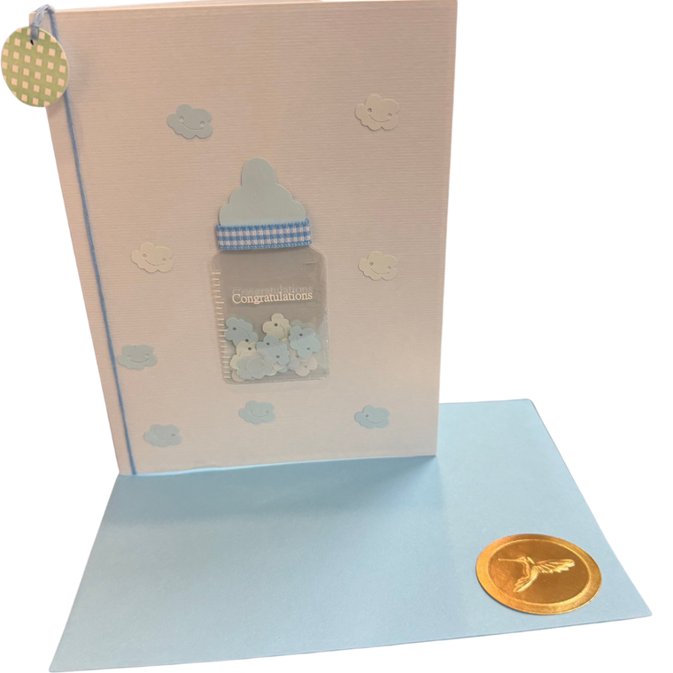 Blue Bottle Baby Shower Card