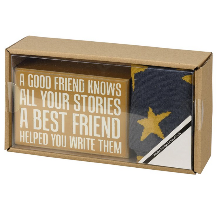 Best Friend Wooden Box Sign and Socks Gift Set