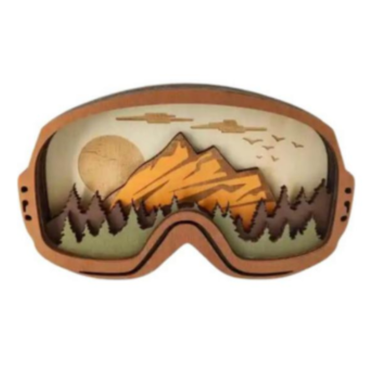 Large Ski Goggles Layered Wood Shelf Sitter