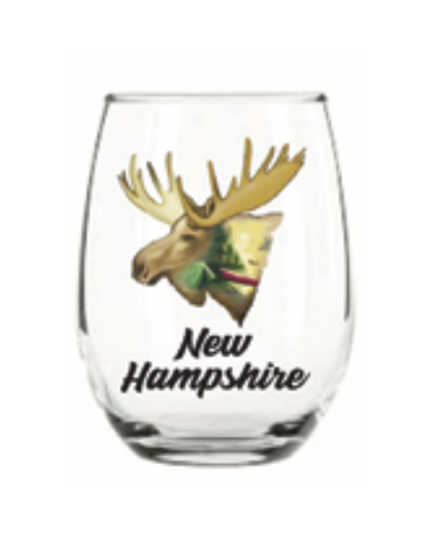 NH Moose & Pine Stemless Glass