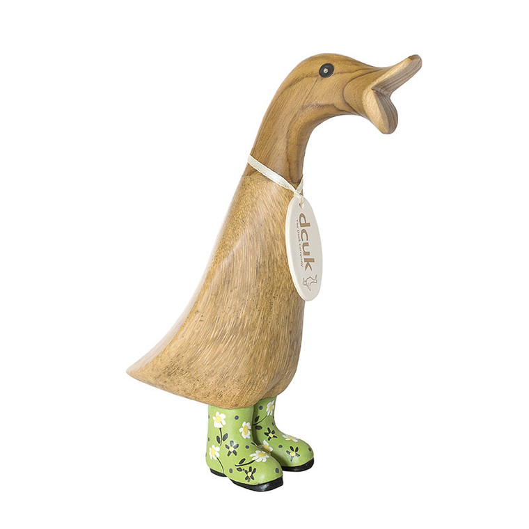 Duckling Natural Wearing Green Floral Wellies