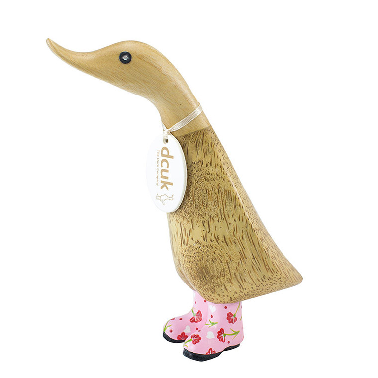 Duckling Wearing Pink Floral Welly Boots