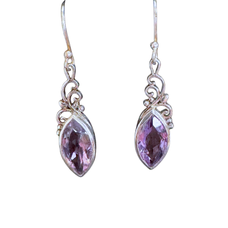 Amethyst Marquis Silver Earrings