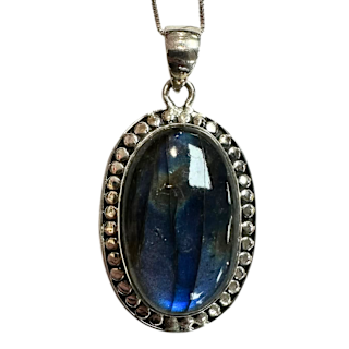 Labradorite oval beaded Silver Necklace