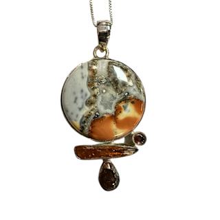 Maligano Jasper, Mexican Fire Opal, Tourmaline Silver Necklace