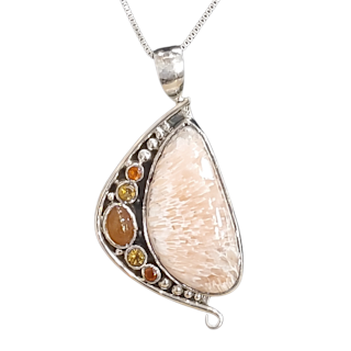 Carnelian, Citrine, Scolecite Silver Necklace