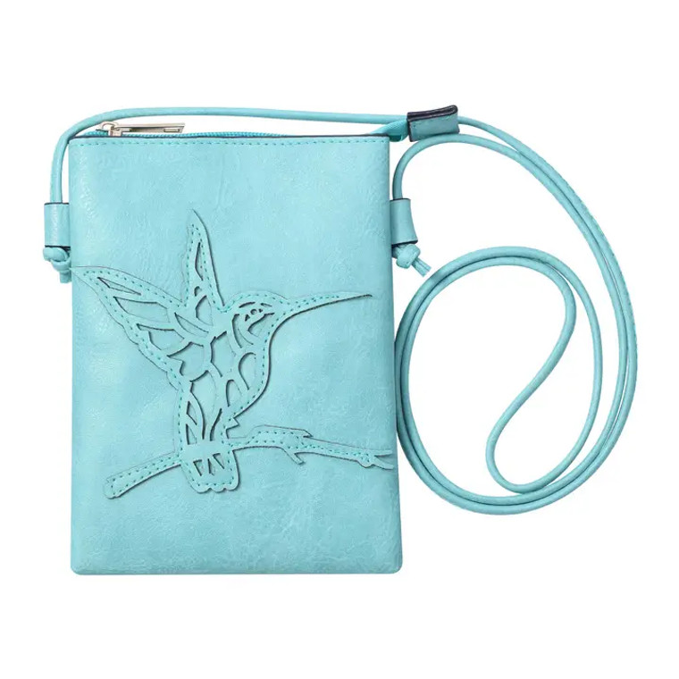 Aqua Hummingbird Crossbody Cellphone Bag