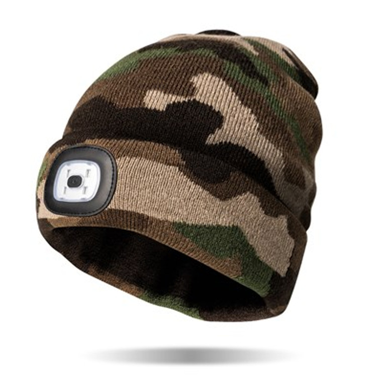 Rechargeable LED Beanie Brown Camo