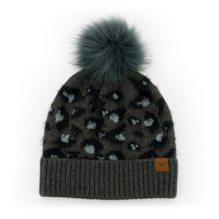 Snow Leopard Pom Hat Black