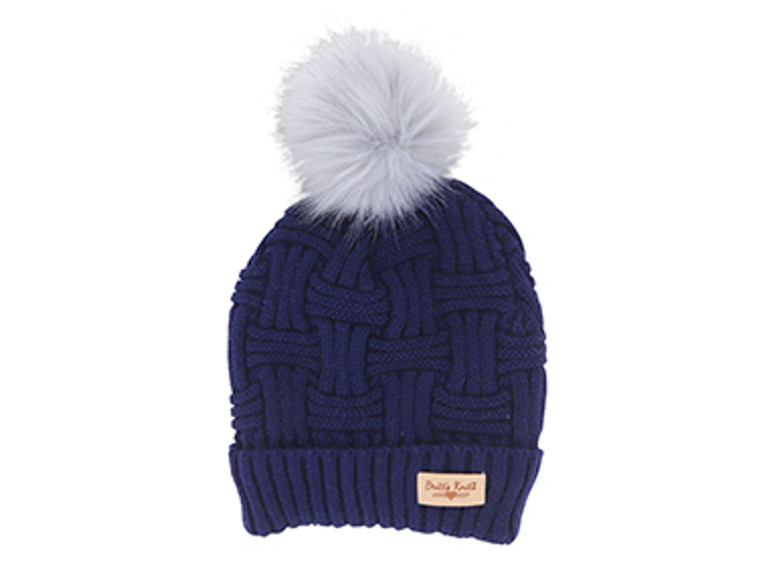 Lined Knit Hat w/Pom Navy