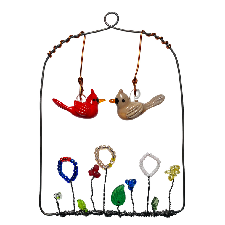 Suncatcher Glass Cardinals Over Garden