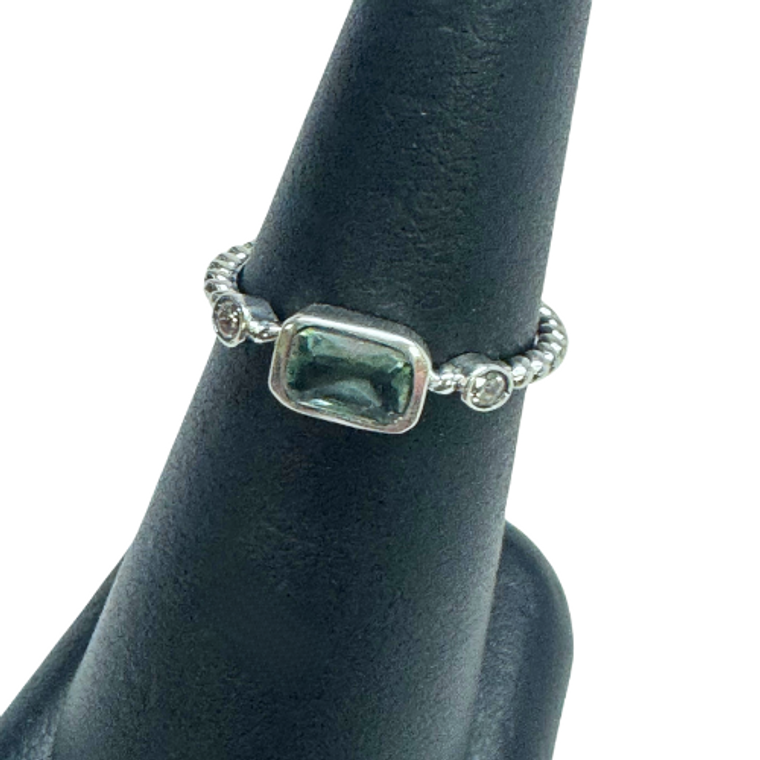 Green Amethyst with White Topaz Silver Ring S5