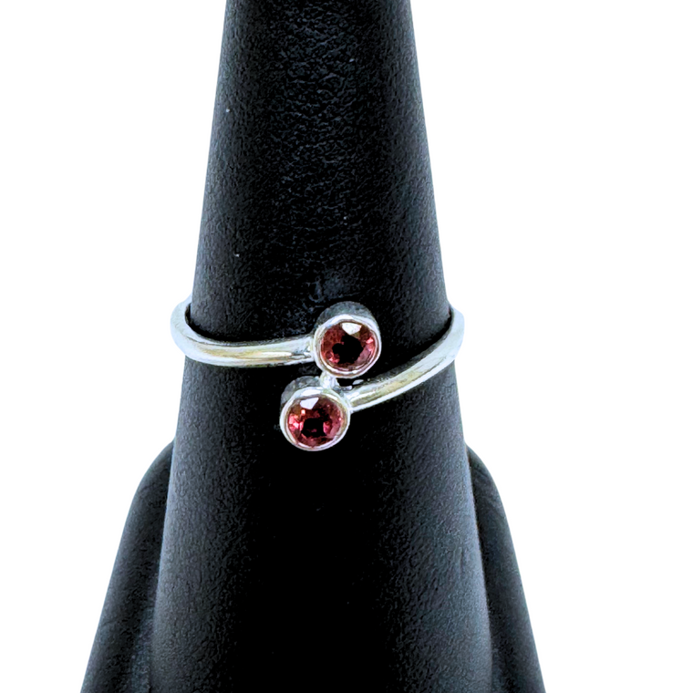 Garnet 2 Stone Small Silver Ring S7
