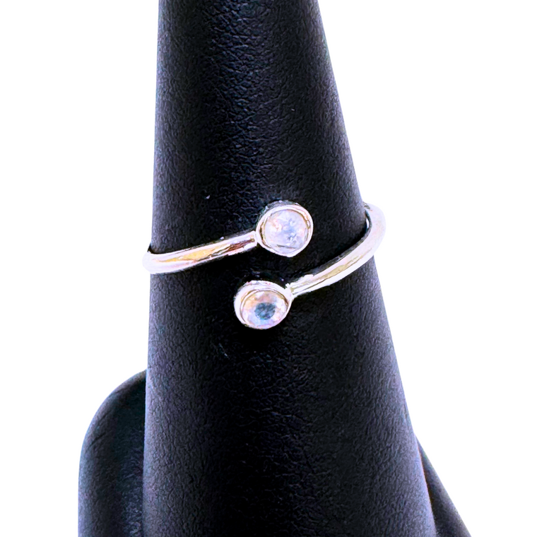 Rainbow Moonstone 2 Stone Silver Ring Adjustable