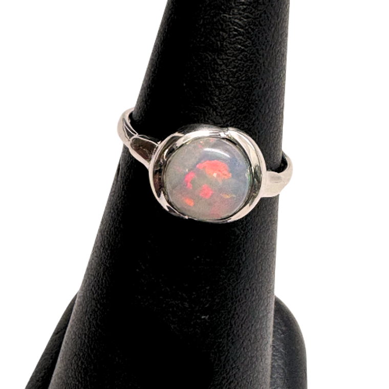 Plain Circle Ethiopian Opal Silver Ring S5