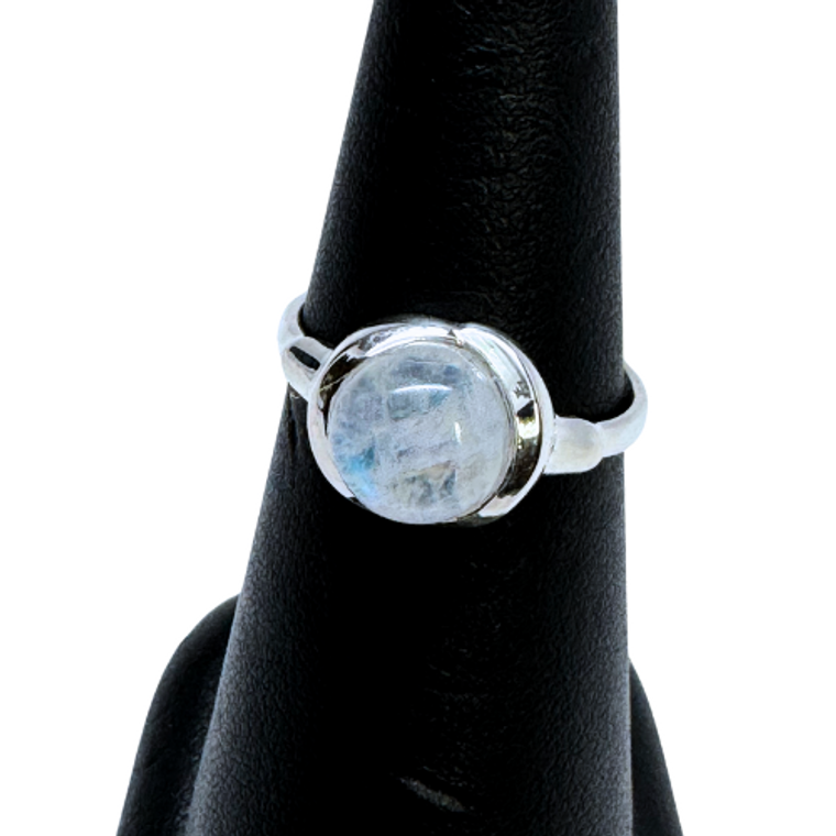 Plain circle Rainbow Moonstone Silver Ring S8