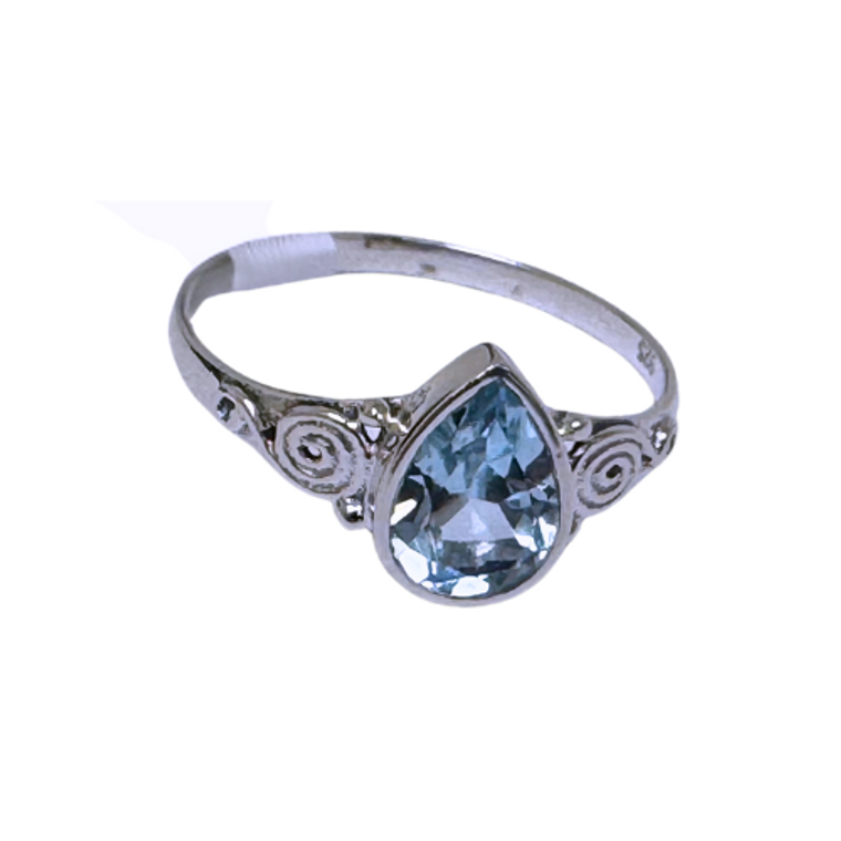 Tear with Swirl Blue Topaz Silver Ring S8