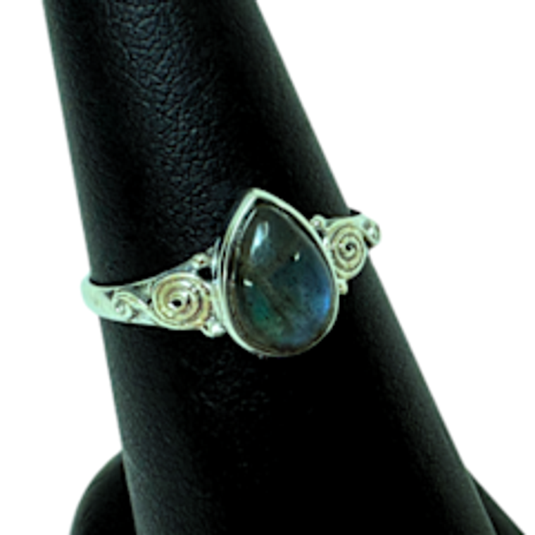 Tear with Swirl Labradorite Silver Ring S6