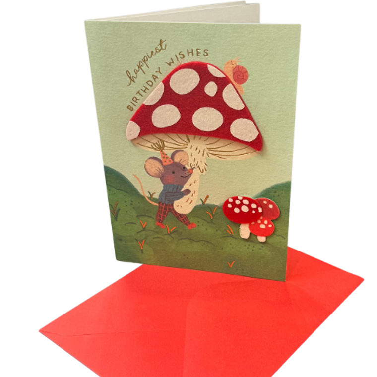 FSC Mouse with Mushroom Umbrella Birthday Card