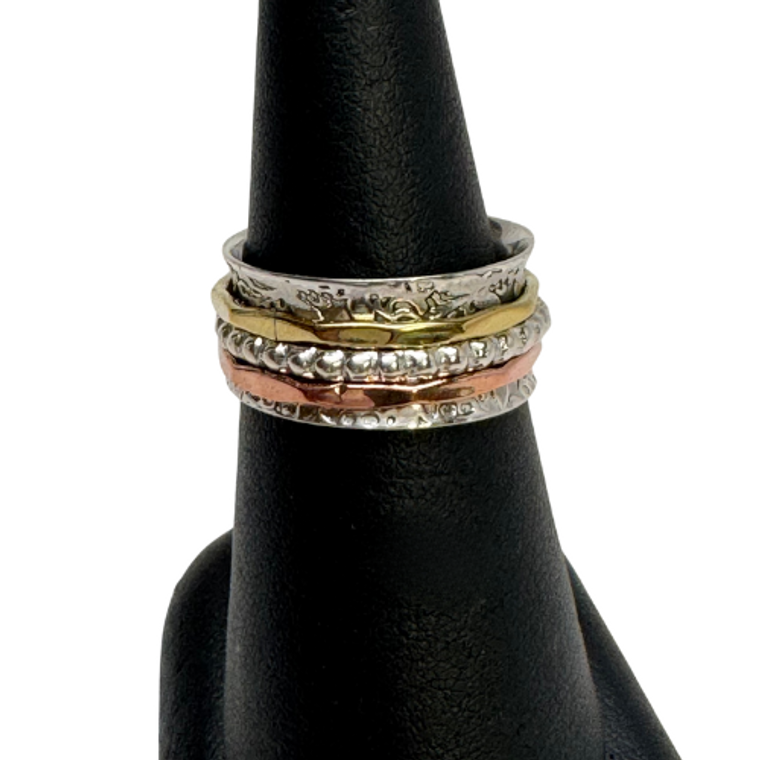 Silver Gold Copper Spin Ring Dotted Band S8